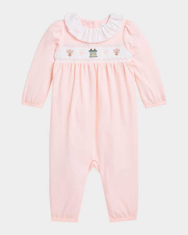 Girl's Smocked Embroidered Coverall, Size 3M-12